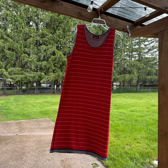 Lands' End Women’s Petite Slub Swing Tank Dress Red Blue Stripe XL Comfy Summer - Picture 2 of 11